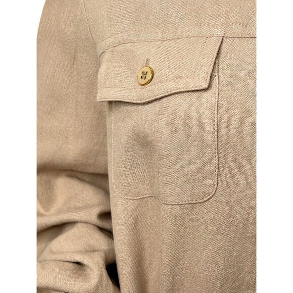 Susan Graver Jacket Top Taupe 1X Long Sleeve Mandarin Collar Buttons Linen Blend - Picture 8 of 16